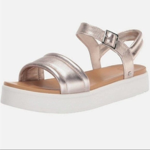 UGG Zayne Ankle Strap Sandals Leather Platform Rose Gold Metallic Size 9 NEW - Picture 1 of 7
